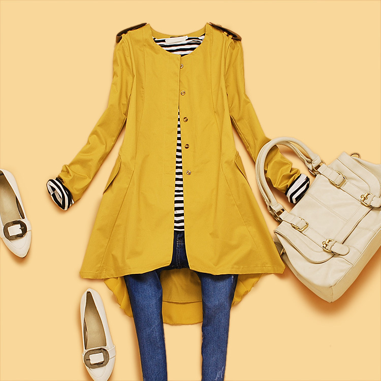 promotion Da4-2 winter women's chiffon patchwork long design slim waist personality trench outerwear free shipping