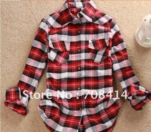 Promotion England style women fashion plaid long sleeve shirt blouses/free shipping high quality