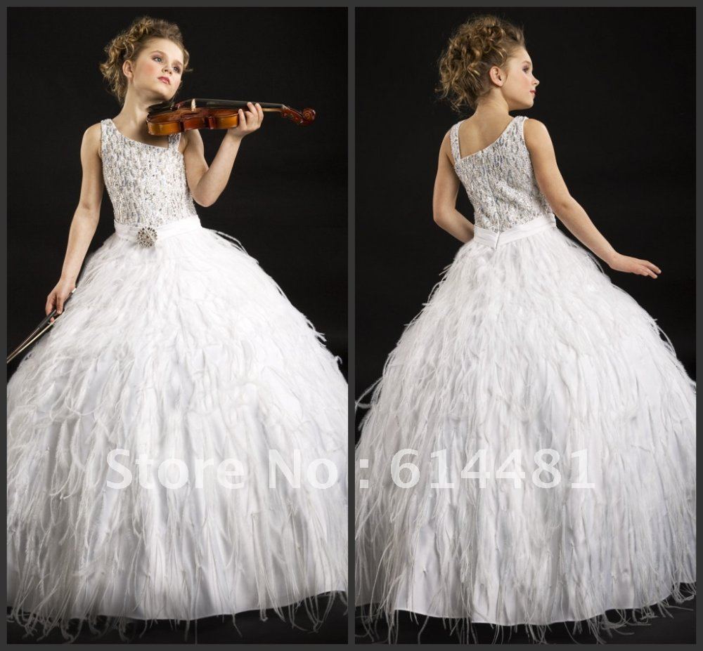 Promotion Fashion Ball Gown Organza Full Length White Lovely Princess Flower Girl Dress Child Gown 2012 China Custom Made