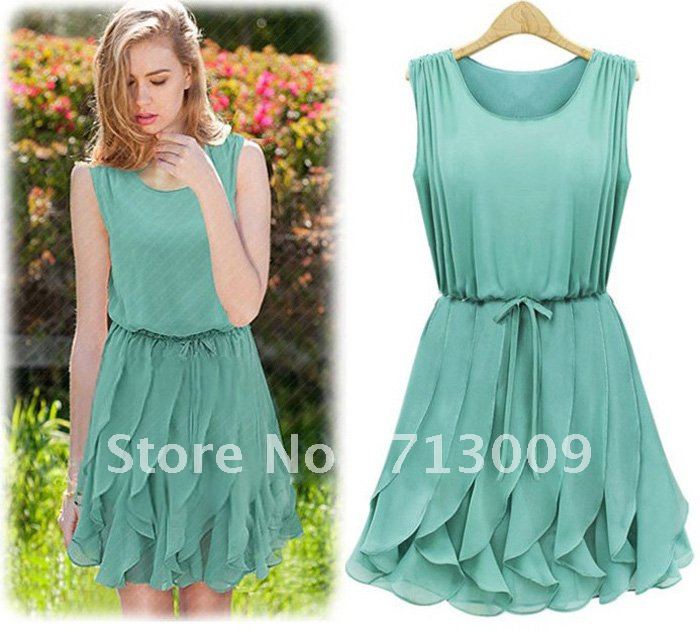 Promotion! Fashion first quality women's dress summer clothes chiffon 2 color 448