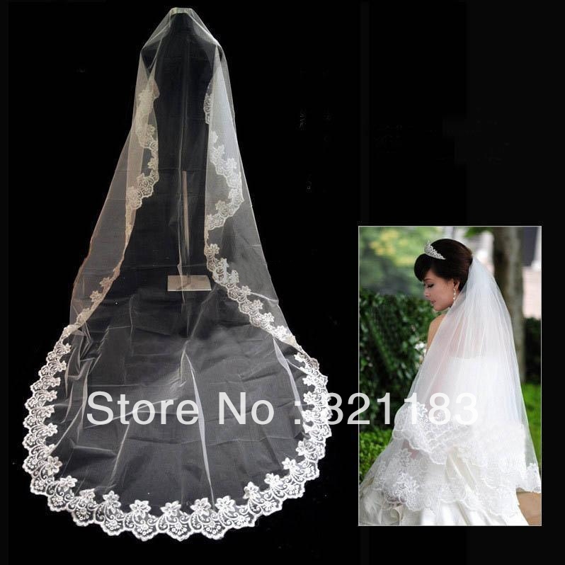 Promotion Fashion Free Shipping Lace White Princess Romantic Bridal Veils Wedding Accessories