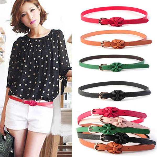 Promotion Fashion Woman's Candy Color Bowknot PU Leather Thin Skinny Waistband Belt,Free shipping  JB-6