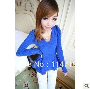 Promotion Four Season Hot Sale 2012  NEW Fashion Shopping Women's Lady's clothing long-sleeve V-neck slim waist al-macth shirt