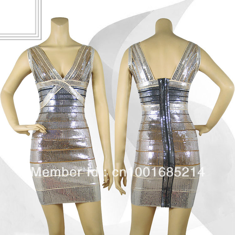 Promotion Free shipping 2013 New arrival Women's hollow out golden Bandage Dress HL Cocktail Evening Dresses