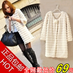 Promotion ! Free shipping  2013 new Faux fur coat three quarter sleeve faux medium-long overcoat outerwear