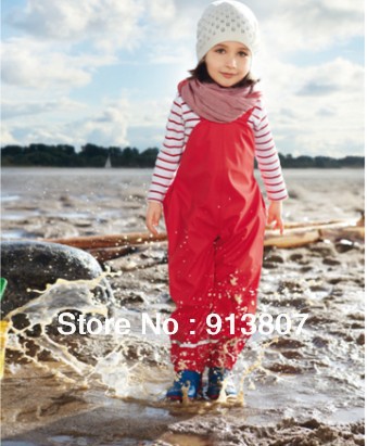 promotion free shipping children boy girl waterproof pants PU material girl overalls pant  waterproof trousers reflective detail