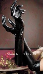 Promotion Free Shipping Ladies Sexy Faux Leather Gothic Fetish Clubwear Gloves Hip-pop Jazz Five Fingers Long Gloves Black15pair