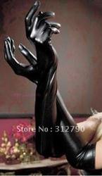 Promotion,Free Shipping Ladies Sexy Faux Leather Gothic Fetish Clubwear Gloves Hip-pop Jazz Five Fingers Long Gloves Black24pair