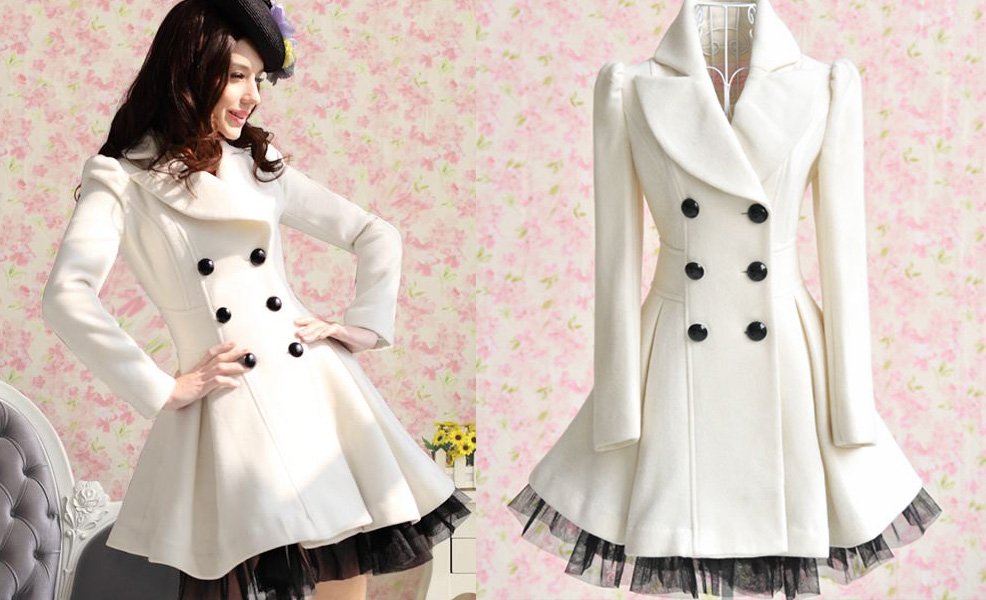Promotion FreeShipping stylish double-breasted lapel long-sleeved jacket/coat forwomen/vintage coat/white plus size XXLYarnskirt