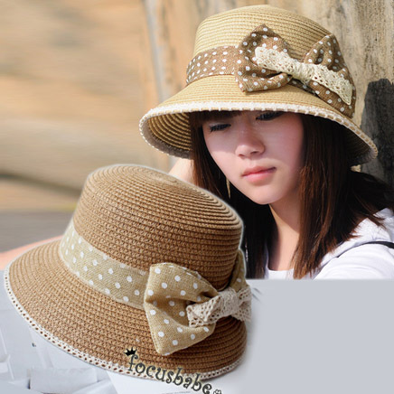 Promotion! Lace edge cover bucket hats women's bow summer bucket hat sunbonnet beach cap -Free shipping by CPAM