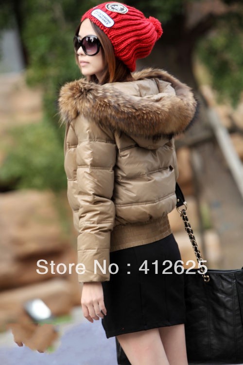 Promotion Large fur collar short design Women down coat outerwear,winter jacket down women, FAST free shipping