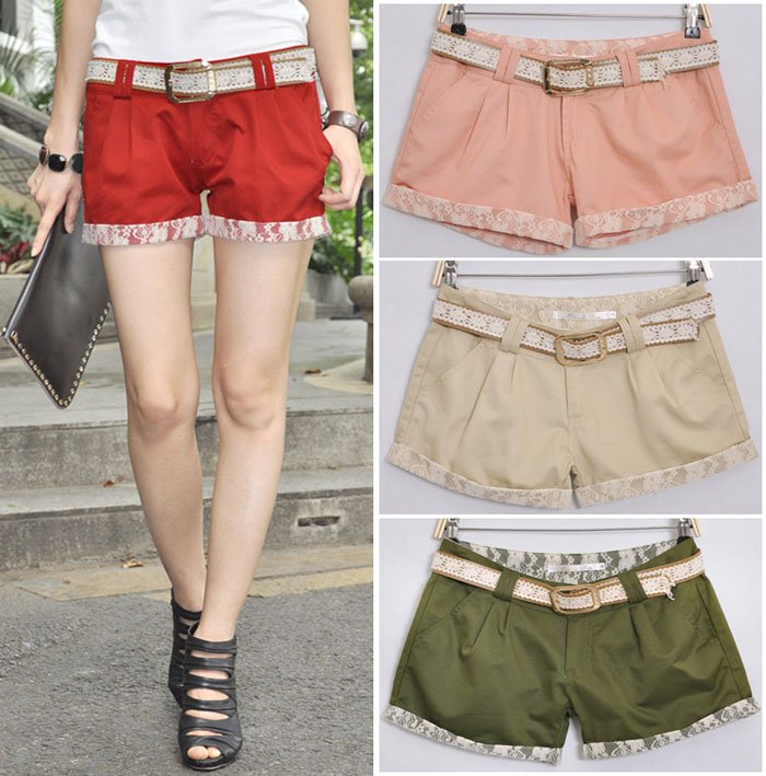 Promotion! Lowest Price! With Belt! Fashion Lace Cotton Shorts, Women Short Pants , Summer Shorts, Free shipping BK1909SK