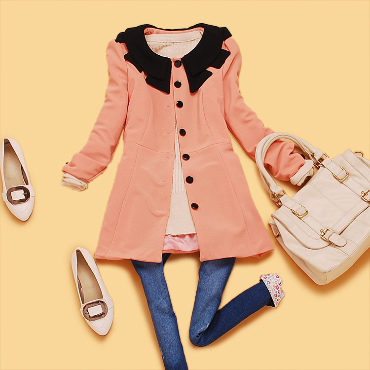 promotion M5-4 autumn and winter women double layer peter pan collar puff sleeve long-sleeve slim trench outerwear free shipping
