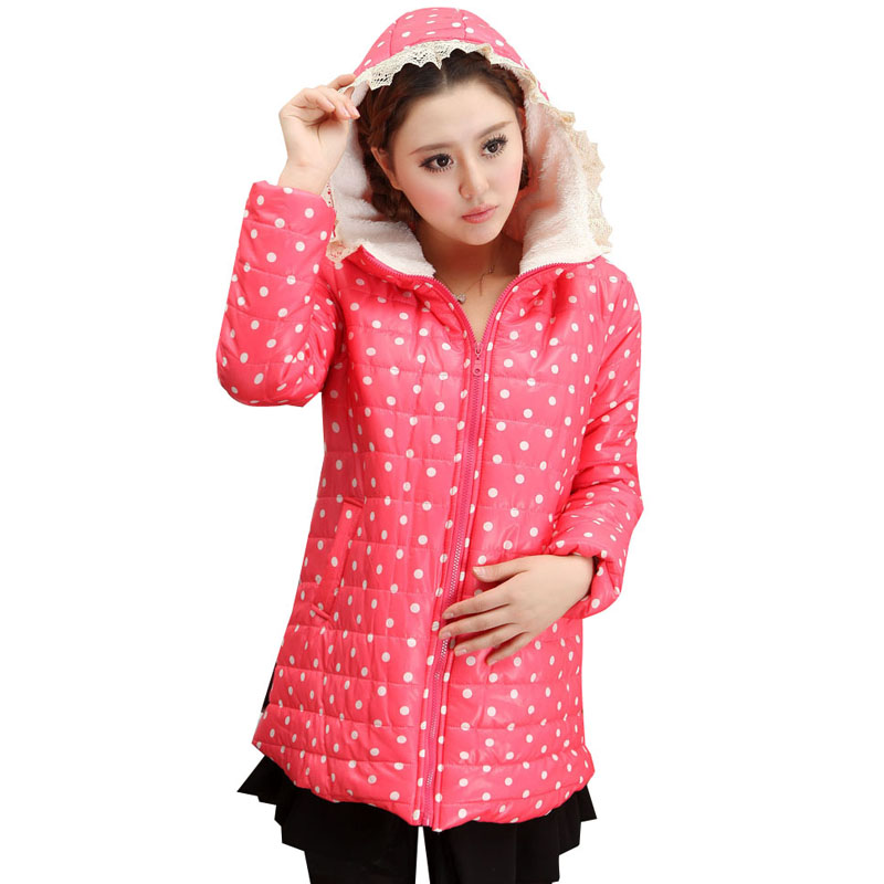 promotion! Mommas maternity clothing thickening medium-long maternity polka dot wadded jacket Free shipping