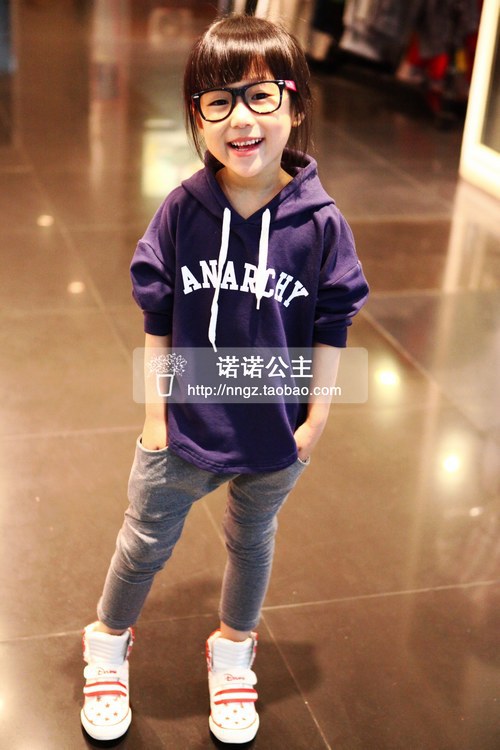 PROMOTION!!! NEW arrival high quality 5pcs/lot Korean flavor letters long loose children Hooded Sweater thickened T-shirt