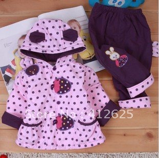 Promotion NEW Free shipping Infant clothing girls lined clothes cotton-padded jacket suits 3 color available