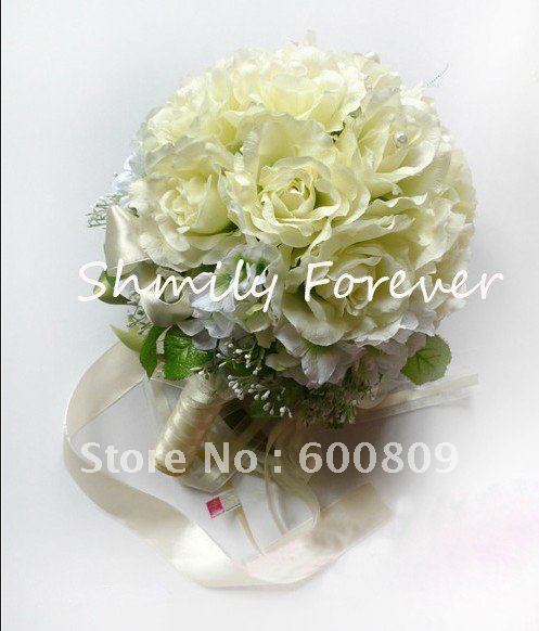 Promotion sale! Ivory Silk Rose Flower Wedding Bouquet,Bridesmaid Bouquet,Flower Girl Bouquet
