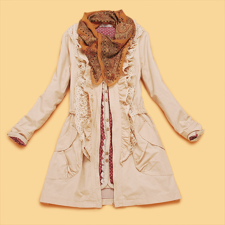 promotion! T5-3 winter 2012 women's ruffle slim long design trench outerwear free shipping
