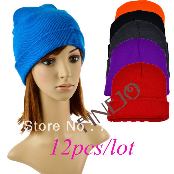 Promotion + Wholesale! 12pcs/lot Solid Color Warm Plain Acrylic Unisex Beanie Knit Ski Beanie Hat 6 Colors Free shipping 9318