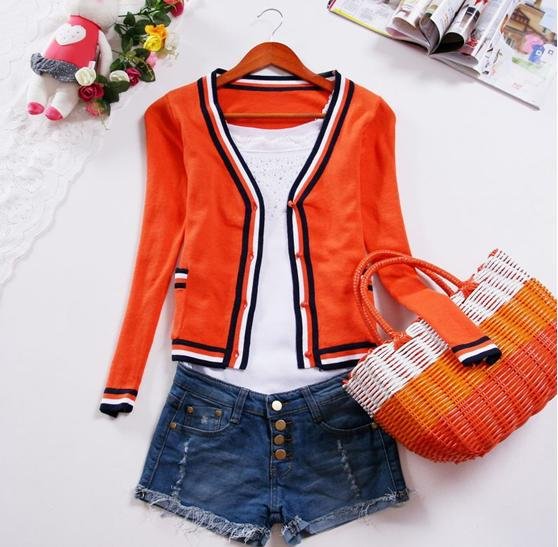 Promotion!  Women's fashion preppy style cute long sleeve striped sweater/ladies' sweet knitwear/pearl button cardigan 55049