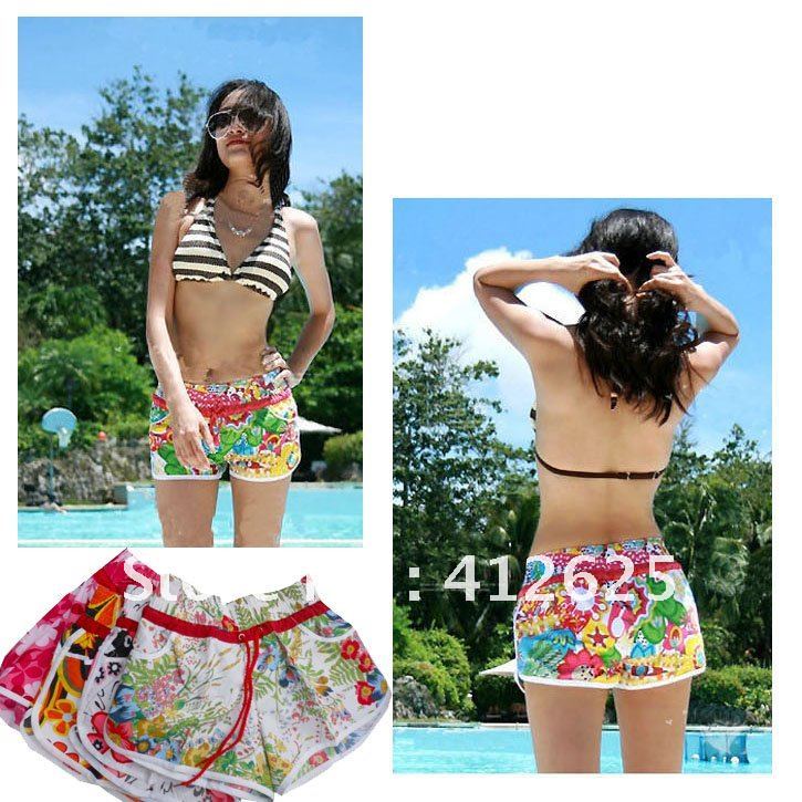 Promotions!!Fresshipping!!new fashion women hot floral shorts, leisure beach shorts,Hawaii shorts lady swimming trunks