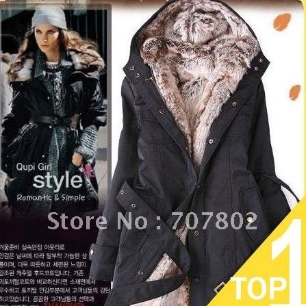 Promotions!!Hot Sale High Fashion Faux fur lining women's fur coats winter warm long coat jacket clothes S-XXL
