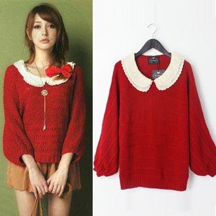 Promotions!!Hot vivi fashion design lady's cashmere sweater Bats sleeve lovely collar knitwear sweater