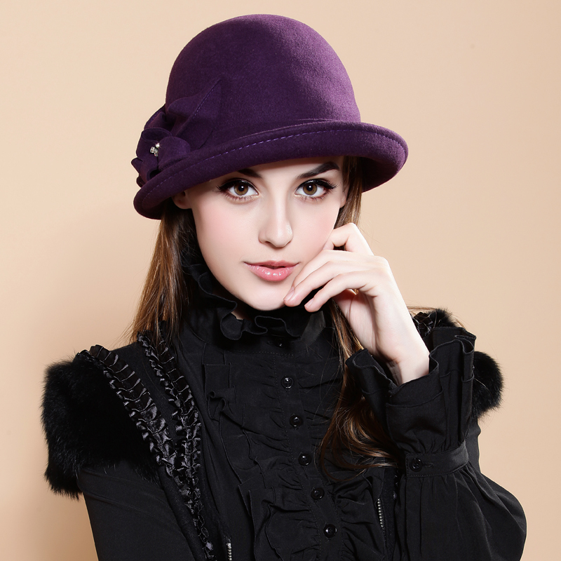 Provins noble purple fedoras female fashion dome woolen spring and autumn winter female hat female