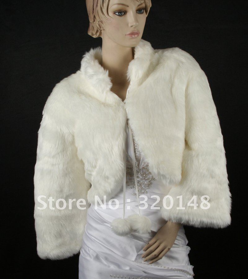 PS31007L Ivory Long Sleeves Faux Fur Special Occasion/Wedding JacketV/Wrap/Coat