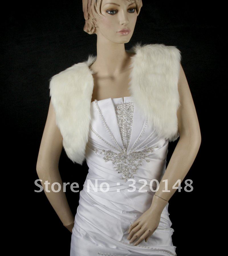 PS31019L Wedding Accessories Modern Ivory Sleeveless Open Front Fur Ladies Jacket Wrap