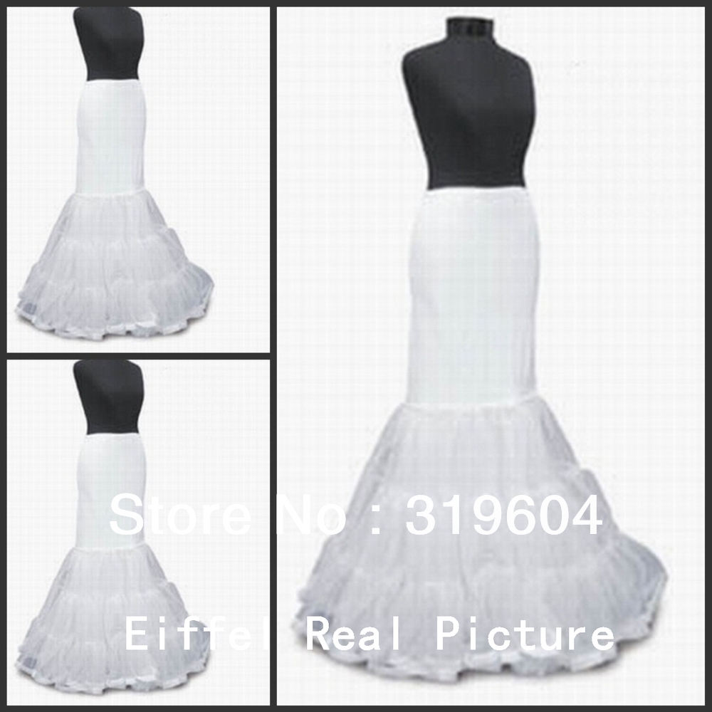 PT006 New Arrival White Wedding Underdress Slim Long Length Ruffles Three-Hoops Mermaid Petticoat