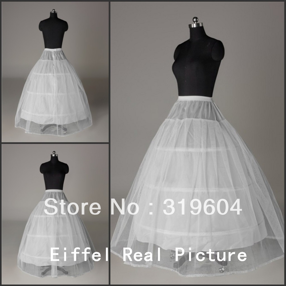 PT007 New Style White 3-Hoops Long Affordable Ball Gown Bridal Petticoat With Lace Edge