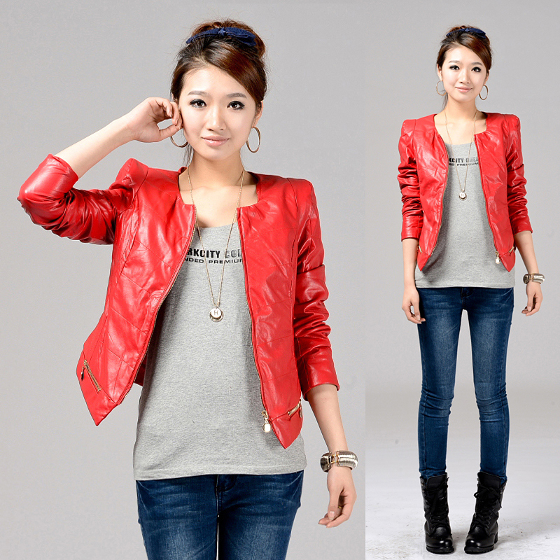 PU clothing female short design slim leather jacket short jacket female spring and autumn coat 2013 spring women's