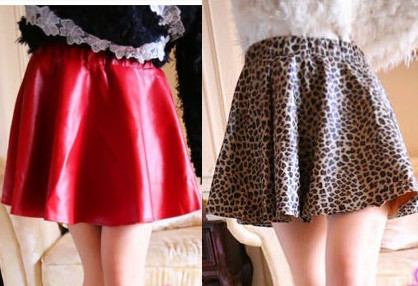 PU Faux leather all-match elastic high waist bust autumn winter Puff Sheds short skirt