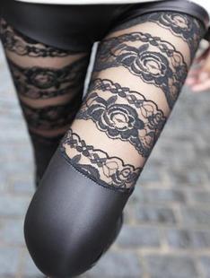 PU faux leather pants patchwork rose legging female tights