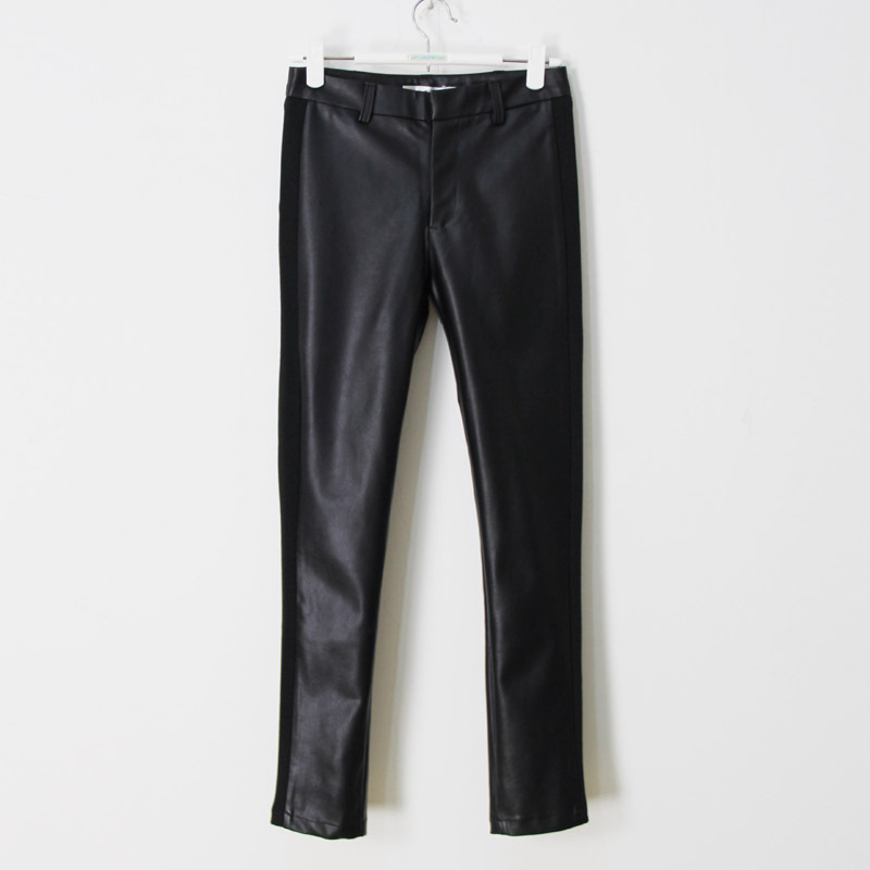 PU faux leather thread knitted handsome slim legging black ankle length trousers female autumn