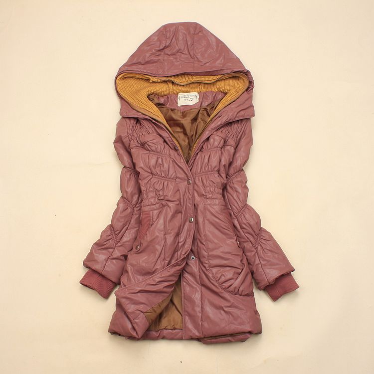 PU leather coat thickening down cotton with a hood slim cotton-padded jacket medium-long wadded jacket 1.2kg