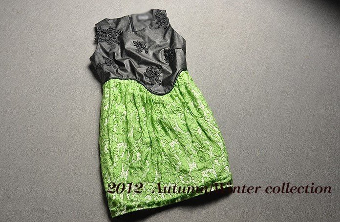 PU leather embroidery stitching lace dress winter dress print dress