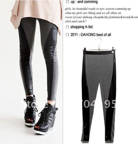 Pu leather Leggings pants patchwork ankle length trousers  wholesale and retail