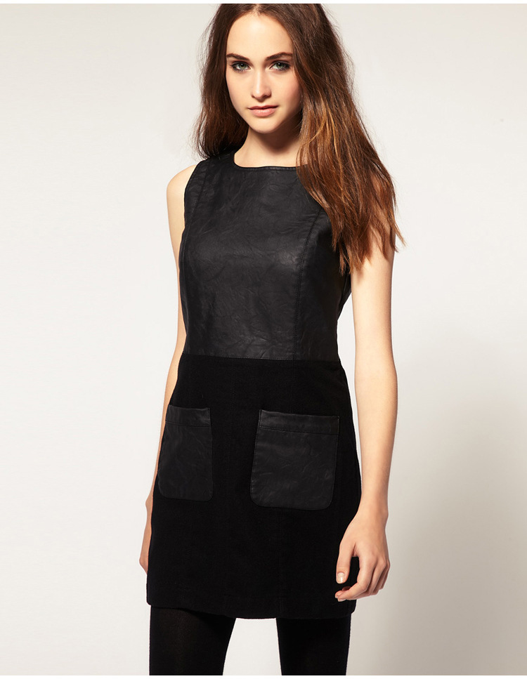 PU Leather Patchwork Women Slim Fit Summer Dress , 2013 Brand New Casual Lady Skirt , Free Shipping