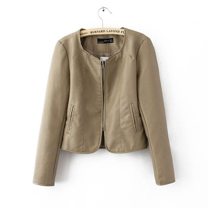 PU Leather Zipper Motorcycle Short Jacket Women 8651