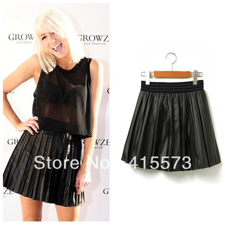 PU short skirt  PU leather pleated skirt