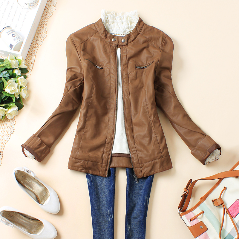 PU water washed leather clothing female leather plus size mm women's outerwear