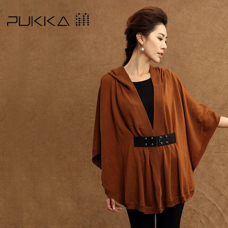 Pudeng 2013 spring wool sweater loose batwing knitted shirt with a hood sleeveless shoulder cape