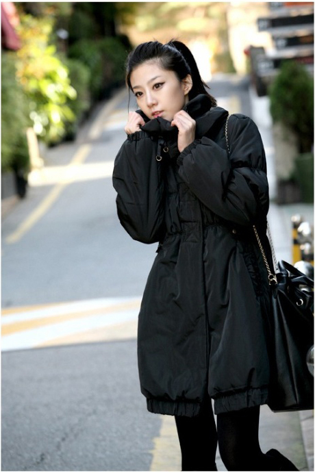 puff sleeve wadded jacket down jacket woman ladies' black color