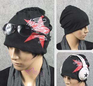 Pullover autumn and winter sports casual trend hiphop hip-hop hats double layer cap five-pointed star doodle paragraph