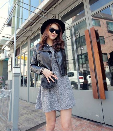 Pullover high waist long-sleeve basic skirt 2012 color block leather collar slim waist one-piece dress