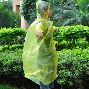 Pullover style disposable raincoat rain gear poncho with rope hooded