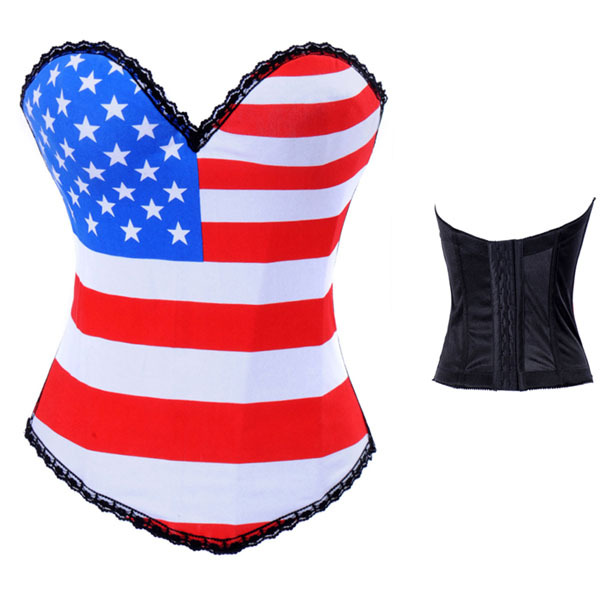Punk 100% cotton royal corset back hanging buckle american flag print