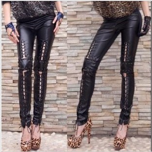 Punk Armor Corset Lace up Vegan Leather Low Rise Zip Black Ankle Pants Legging